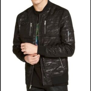 Karl Lagerfeld Black on Black Camo Bomber Jacket  SMALL